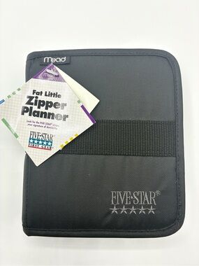 Vintage Mead Five Star Fat Little Zipper Planner Organizer 1996 Black 7x6
